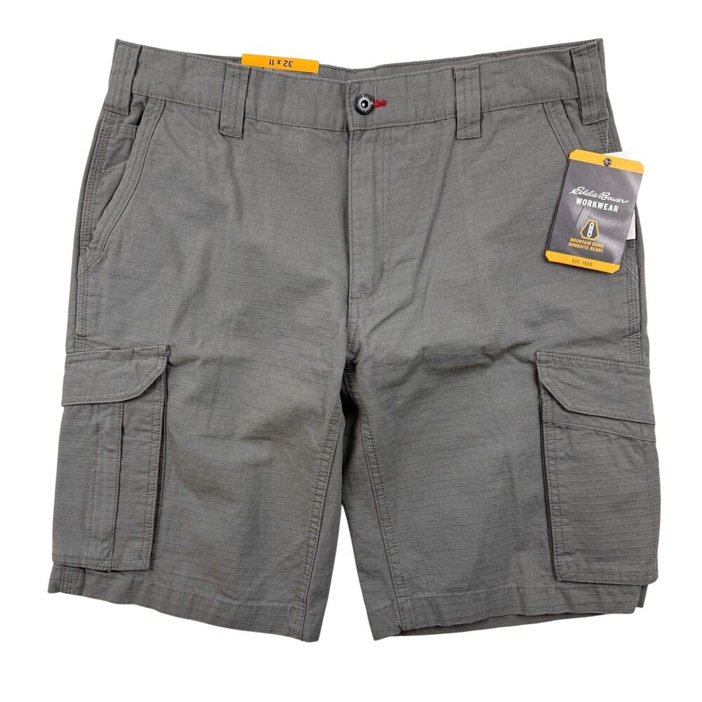 Eddie Bauer Workwear Shorts Mens 32 Tan Cloud Khaki Cargo Hiking Fishing Outdoor